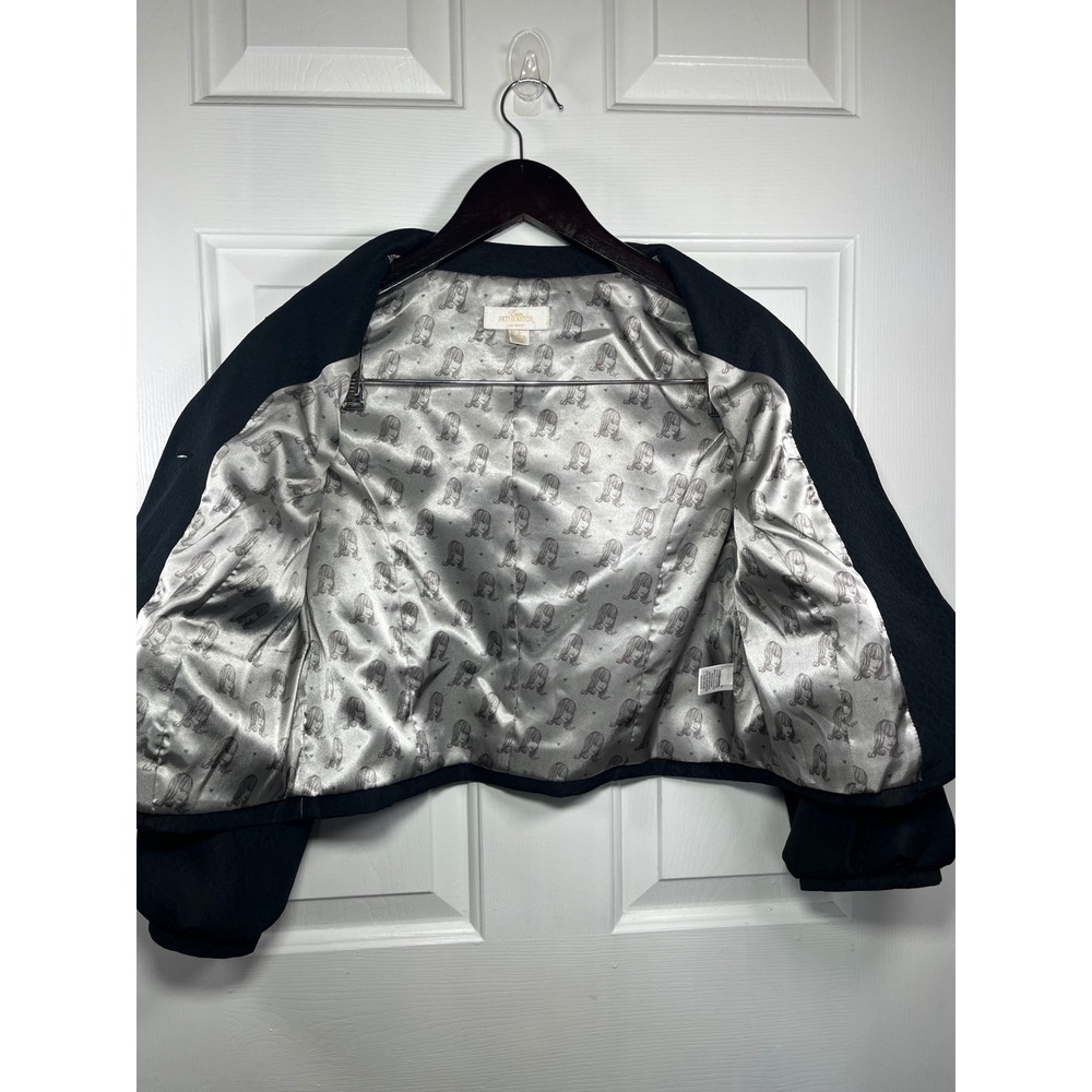 Erin Fetherston Jacket Women Small Black Textured Jacquard Cropped Puff Sleeve - Picture 4 of 12